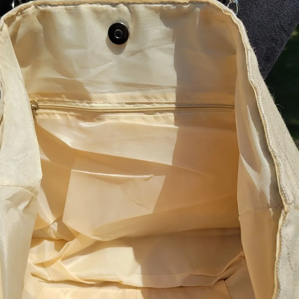 Ladies Shoulder Tote Bag Purse with bow, Cream color